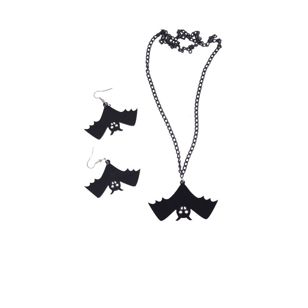 Photos - Earrings 2 pieces Halloween horror dark blood-sucking elves Halloween inverted bat necklace  necklace