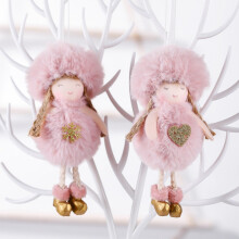 2pcs Christmas Decoration Christmas Bow Plush Ball Angel Pendant Christmas Tree Girl Angel Pendant (Pink)