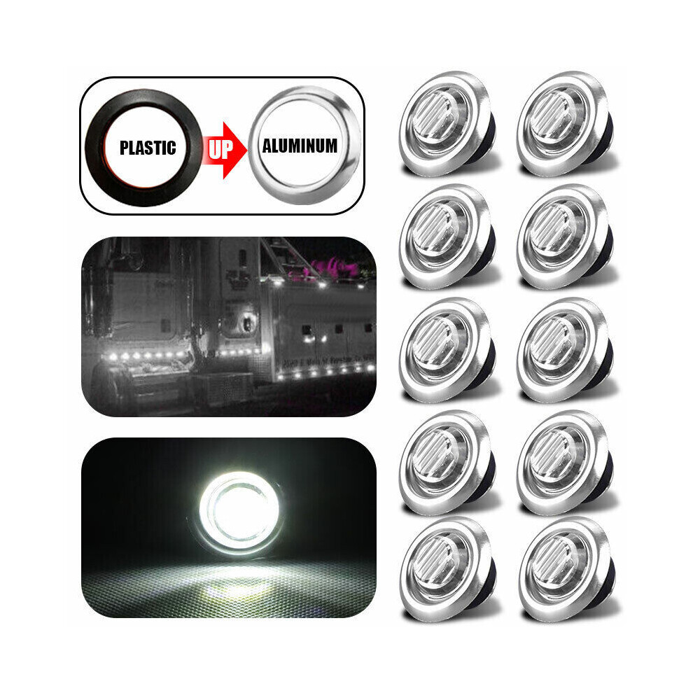 10X 3/4" 12V Marker Led Truck Trailer Rv Round Side Bullet Indicator Light/White 7751377897344