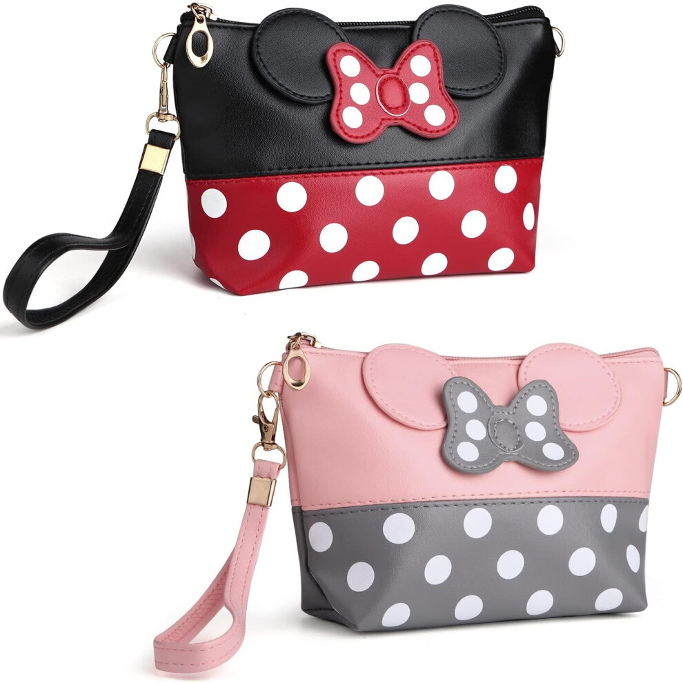 Nydia 2 Pack Cute Makeup Bag - Leather Travel Makeup Handbag With Zipper - Cute Bags Of Purse Ã¯Â¼Pink & Blackã¯Â¼