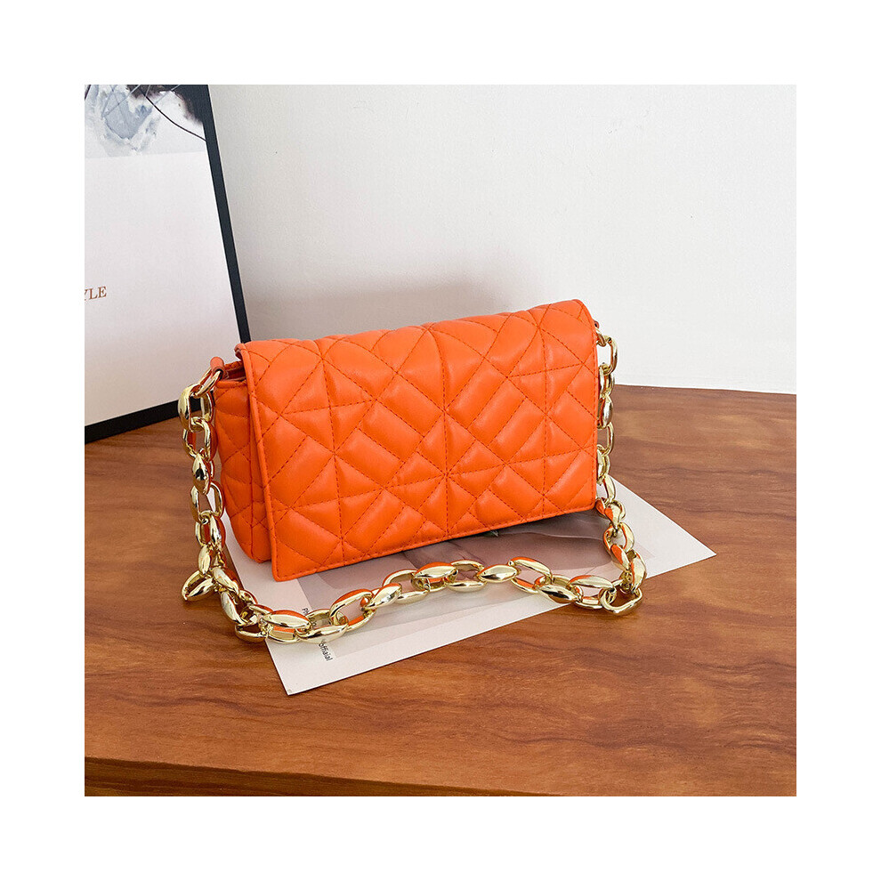 Color contrast simple small square bag thick chain one shoulder armpit new Korean fashion armpit handbag, orange-image-OPC-PFCJ69H-NEW