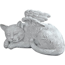 Mémorial Chat Animal Ange Statue Honoraire Pierre tombale, 25.5cm, Polyresin, Antique Stone