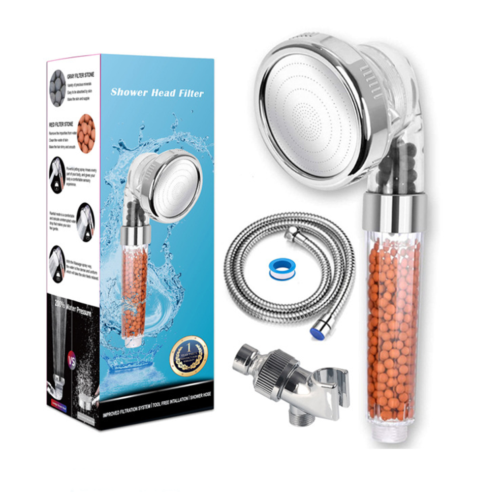 Shower Head, Anti-Limescale Shower Head With Water-Saving High-Pressure Hose Ion Filtration System Three-Stage Water Pressure Adjustment (3 Filters + 7751377904844
