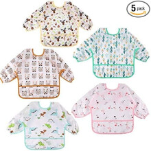 5PCS Lange Mouw Slabbetjes Waterdicht Schilderen Schortje Veelkleurig 2-5Y (L)