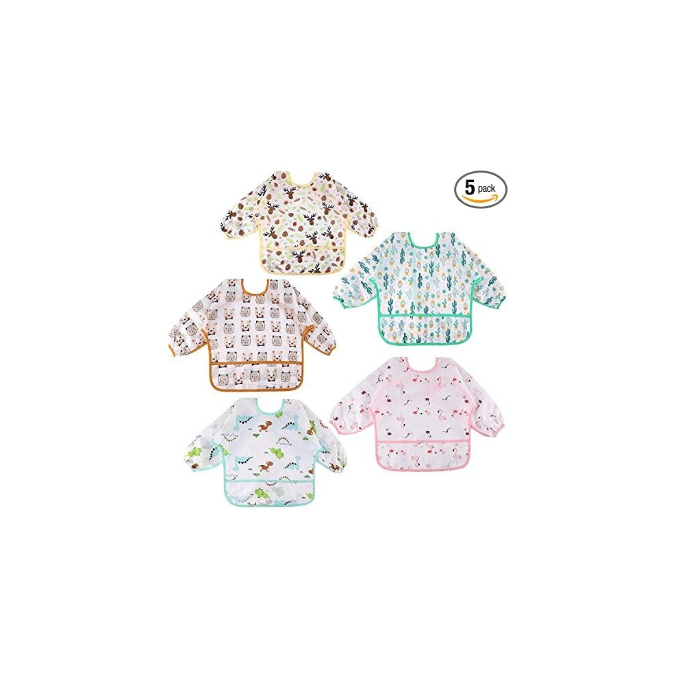 5PCS Long Sleeve Bibs Waterproof Child Painting Smock Feeding Apron Multicolor 2-5Y (L)