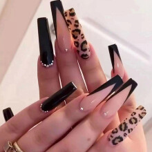 3 pièces long ballet ongles portés ongles finis pièce faux ongles patch léopard mystère diamant modèles