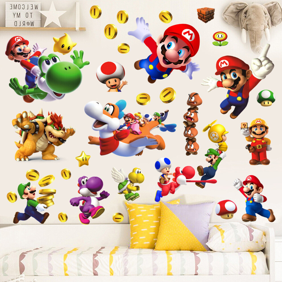 3D Mario background wall decoration Mario wall sticker Children's room cartoon PVC graffiti sticker self-adhesive