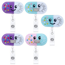 5 pieces of felt embroidery mask, smiling face, easy pull button, cartoon cloth pill, retractable, easy pull medical badge
