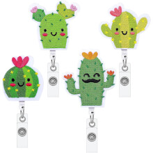 4 stuks vilt telescopische badgehouder Mooie verpleegster badge roll clip ID naam badge houder Office personeel arts verpleegkundige leraar (cactus)