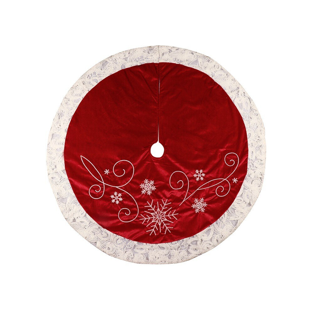 48 inch red embroidered snowflake lace Christmas tree skirt Christmas tree mat-image-OPC-PFHD5FZ-NEW