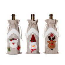 3pcs Christmas Burlap Wine Bottle Holder Champagne Red Wine Bottle Bag Santa Snowman Moose Wine Bag