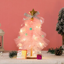 Christmas Decorations Mesh Luminous Christmas Tree DIY Material Package Kindergarten Educational Toys Christmas Gift (Pink)