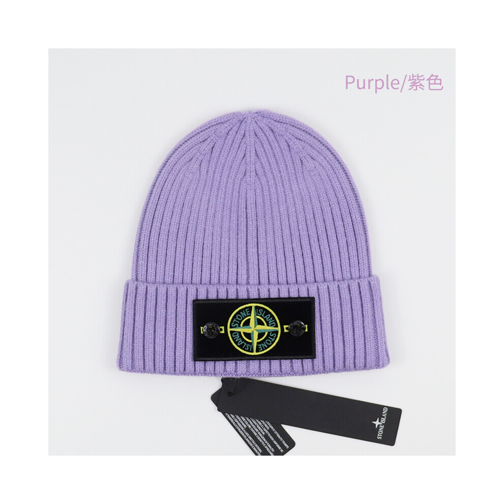Stone Island Hat Warm Thick Beanie Hat with Cuff Knitted Stretch Beanie Hat（Purple）