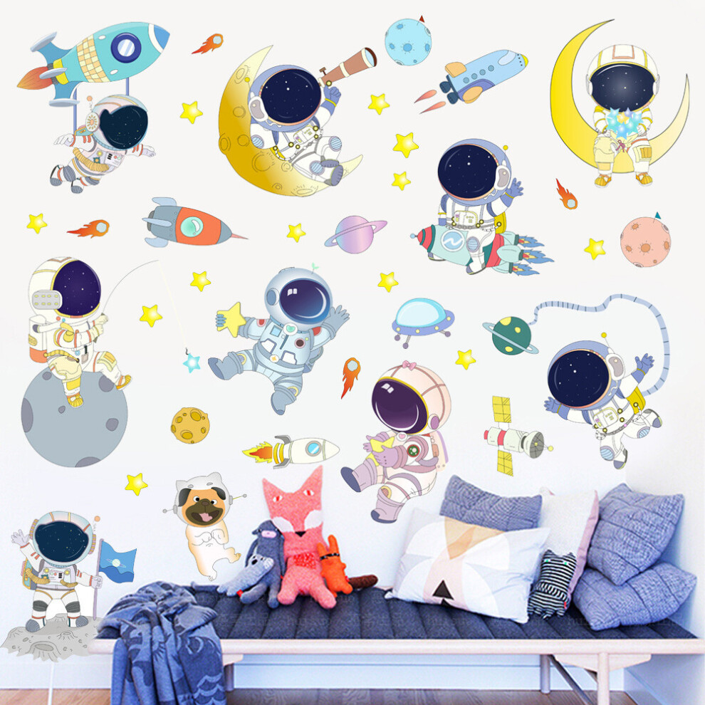 Cartoon Creative Cosmos Space Planet Astronaut Wall Sticker Children's Room Wall Decoration PVC Waterproof Sticker