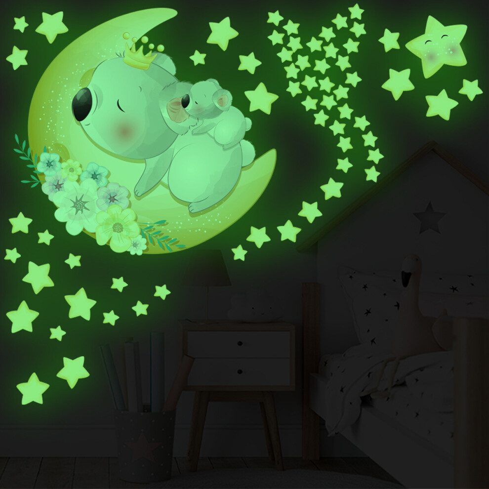 Koala moon star luminous wall sticker cartoon animals children's room bedroom decorative wall sticker
