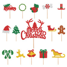 Kerst Cupcake Toppers 15 stuks Glitter Kerst Cupcake Toppers