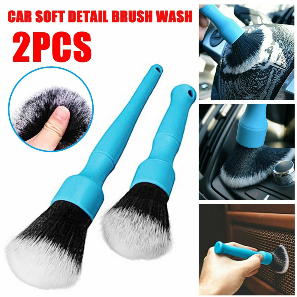 2Pcs Car Soft Detail Brush Wash Auto Detailing Cleaning Cleaner Brushes Tool Kit Blue 7334477015445