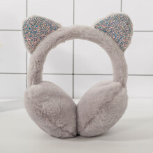 Twee pailletten kattenoren pluche warme oorwarmers Winter koudebestendige oorwarmers voor studenten (grijs)