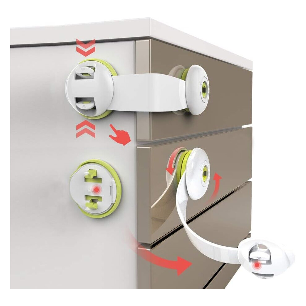[10 Pack] Child Safety Locks - No Tools or Drilling Required - For Kitchen Cabinets, Drawers, Appliances, Cupboards, Kitchen, Fridge and Oven, Trash C