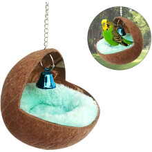 Nid d'oiseau naturel en coquille de noix de coco pour perroquet, perruche, cockatiel, conure, canari, pinson, colombe, hamster, rat, gerbille, souris.