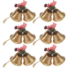 6 Pack Red Christmas Bells, Metal Tree Hanging Ornament for Christmas Holiday Decor (6, Gold)