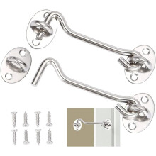 2 Pieces Cabin Hook,Door Latch Hook,Silver Stainless Steel Door Hook Lock,With Mounting Screws,For Window,Barn Door,Shed Door,Garage Door (10cm)