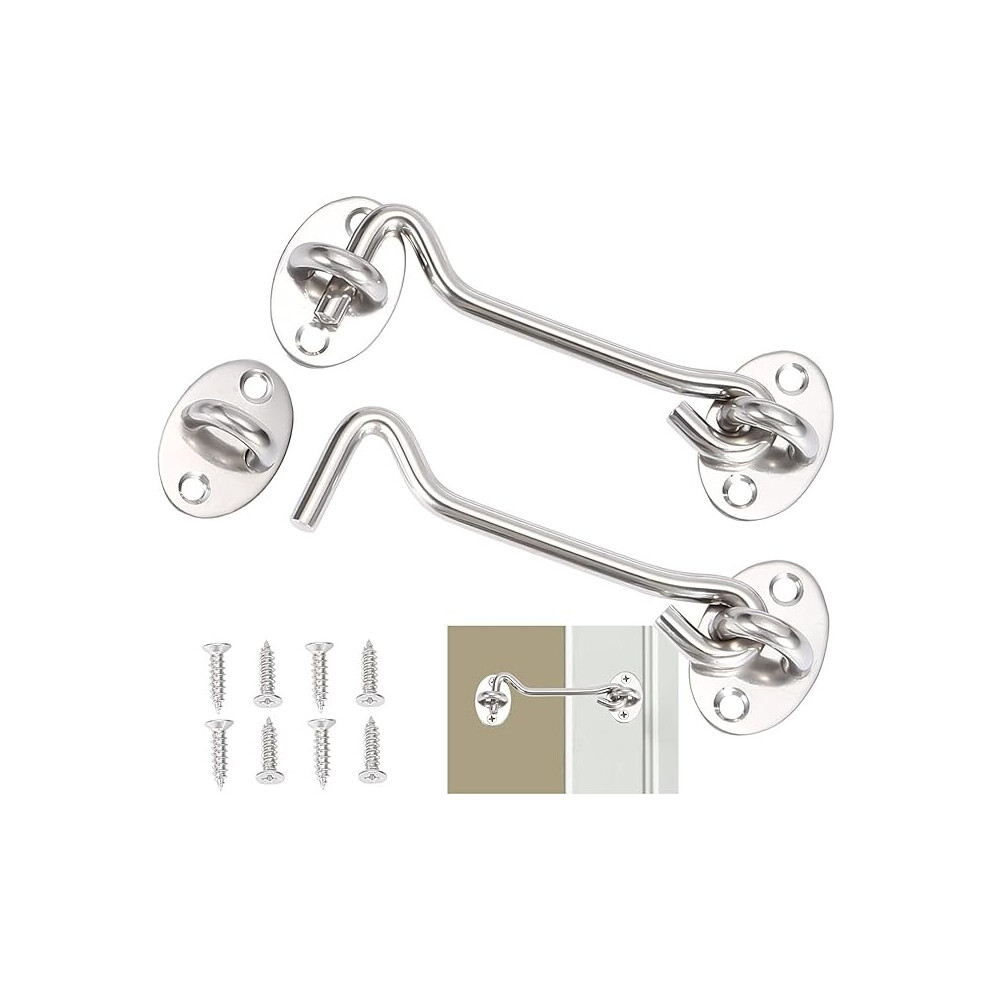 2 Pieces Cabin Hook,Door Latch Hook,Silver Stainless Steel Door Hook Lock,With Mounting Screws,For Window,Barn Door,Shed Door,Garage Door (10Cm) 7334477992937