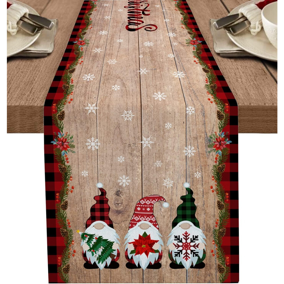 Gnomes Christmas Decorations Table Runners Cotton Linen Farmhouse Buffalo Plaid Red Black Rectangle Non-Slip for Party Kitchen, Home, Dining Table, Ou-image-OPC-PFHD5M7-NEW