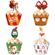 48 Stuks Kerst Cupcake Wrappers, Sneeuwpop Kerstman Cupcake Toppers, Kerstbomen Pinguïn Elk Vrolijk Kerstfeest Woorden Cupcake Wrappers, Christm
