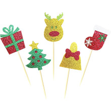 35 Pcs Christmas Cupcake Toppers, Glitter Double Sided Assembled Holiday Cake Topper Christmas Party Toothpickks Decoration Supplies Favors