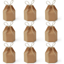 50Pack Boîtes Cadeaux en Papier Lanterne Hexagone Kraft avec Ficelle Emballage Cadeau Bonbons Chocolat pour Mariage Fête Noël Marron