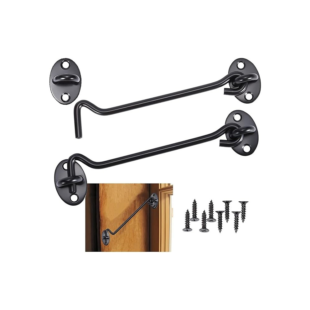 2 Piece Cabin Hook Door Latch Hook,Black Stainless Steel Door Hook Lock,With Mounting Screws,For Window,Barn Door,Shed Door,Garage Door (15Cm) 7334477992920