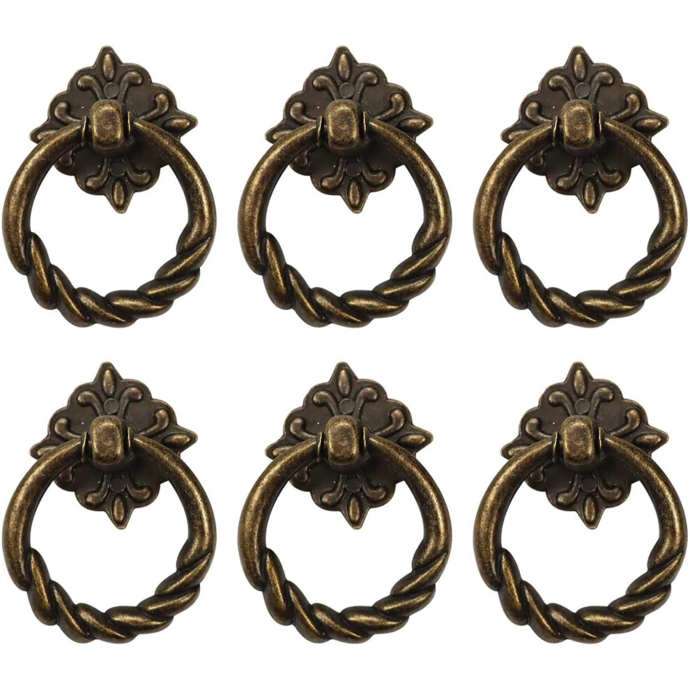 6Pcs Vintage Bronze Drop Ring Knobs Pulls Handles For Dresser Drawer Antique Drawer Pull Ring Single Hole Decorative Hardware With Screws For Furnitur 7334477001189