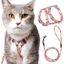 Harnais ajustable pour chat (145cm rose M) pour petit chien en nylon avec laisse résistante Harnais pour chiot chaton petits animaux Walki