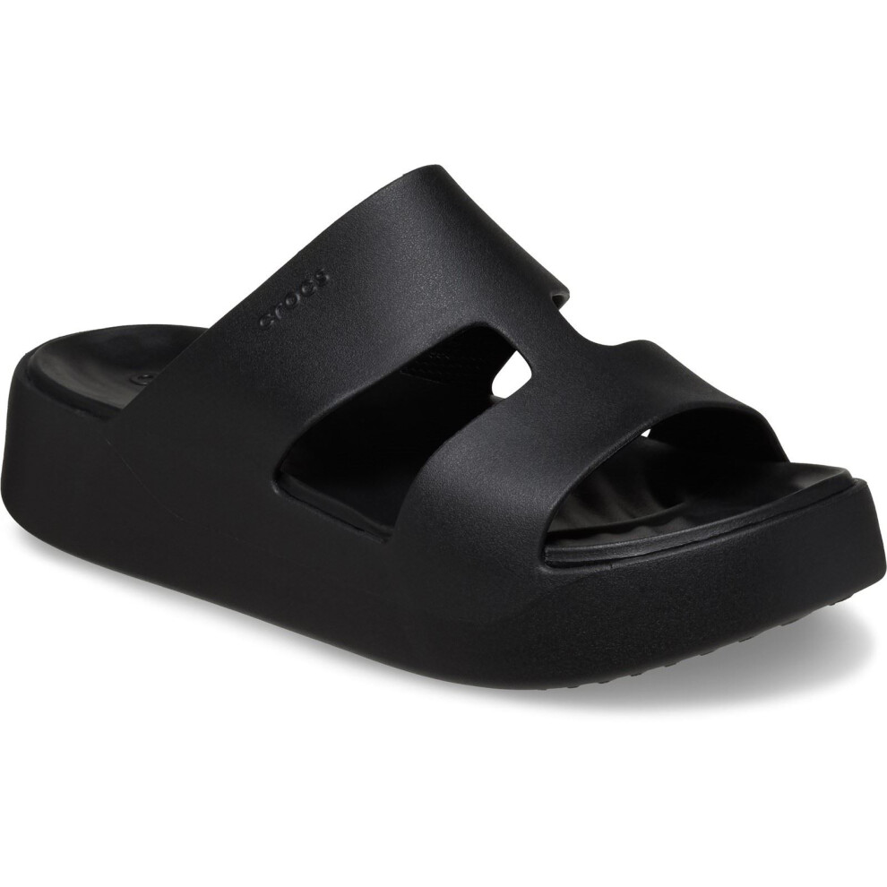 (Black, 8 (Adults')) Crocs Getaway Platform H-Strap Thermoplastic Women's Black Slides