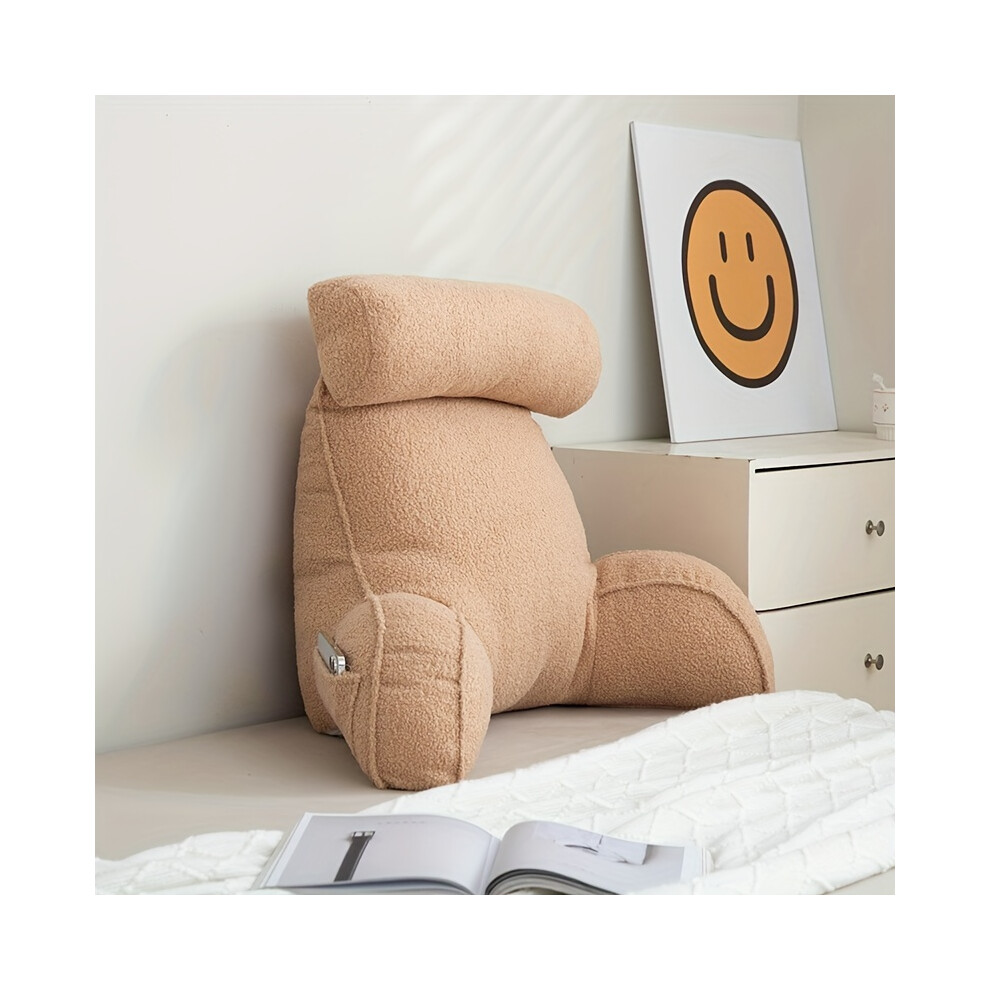 Yetp Star (Waist Support Teddy Velvet-Khaki) Versatile Thick Single Cushion With Adjustable Lumbar Support - Hand Washable