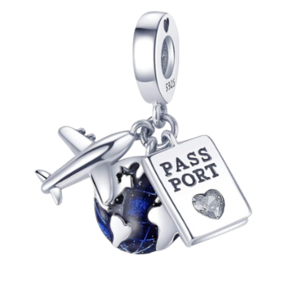 (AIrplane Passport) 925 Silver charm for Bracelets & Necklace