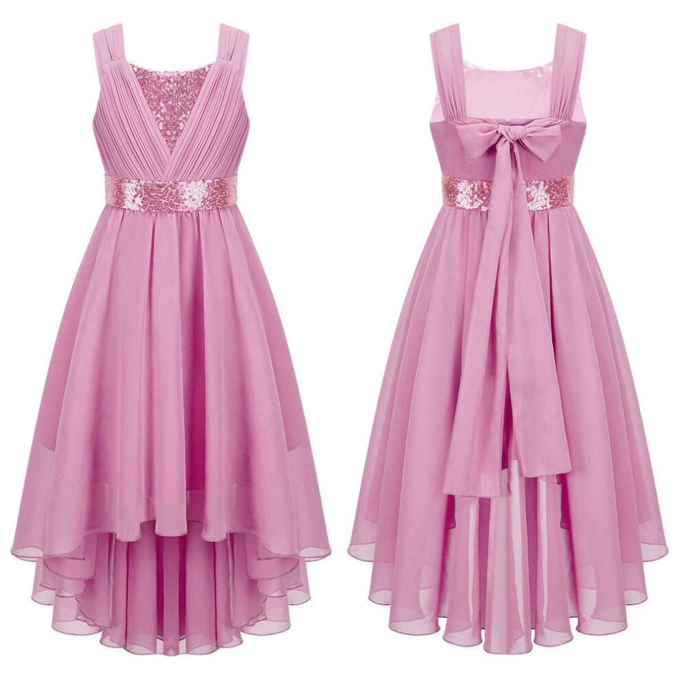(pink, 9-10 Years) Children Girls Lace Chiffon Wedding Bridesmaid Dress Sleeveless Formal Party Evening Dress Kids Prom Ball Gown
