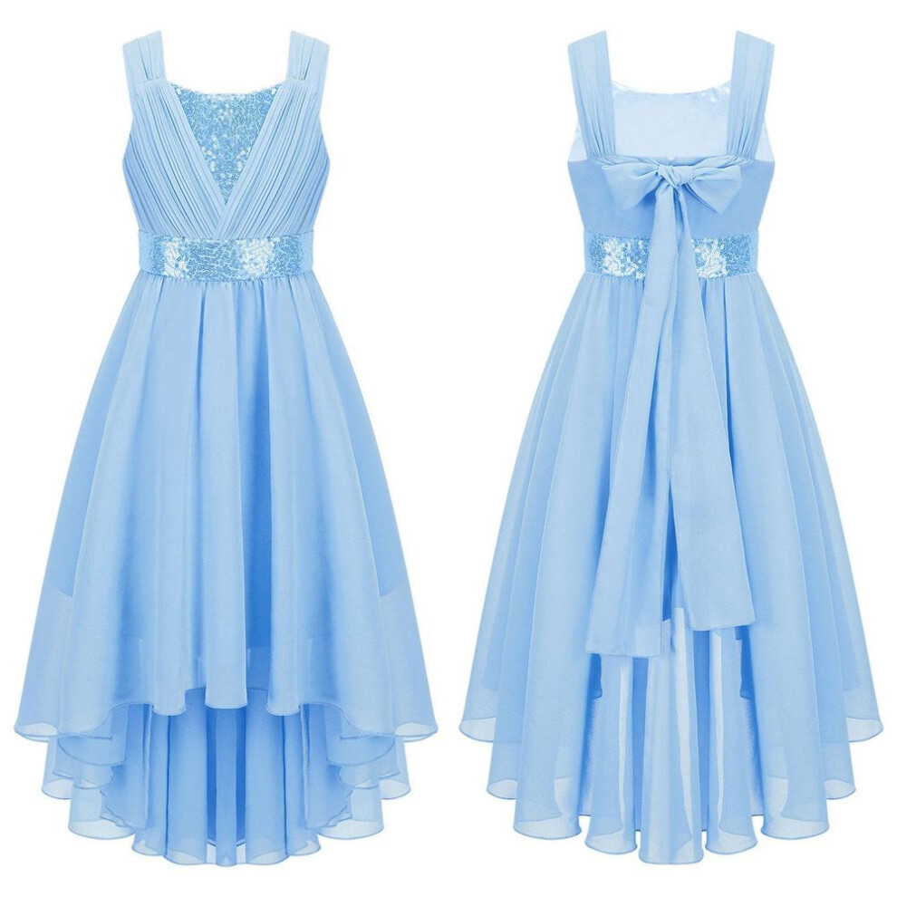 (blue, 7-8 Years) Children Girls Lace Chiffon Wedding Bridesmaid Dress Sleeveless Formal Party Evening Dress Kids Prom Ball Gown