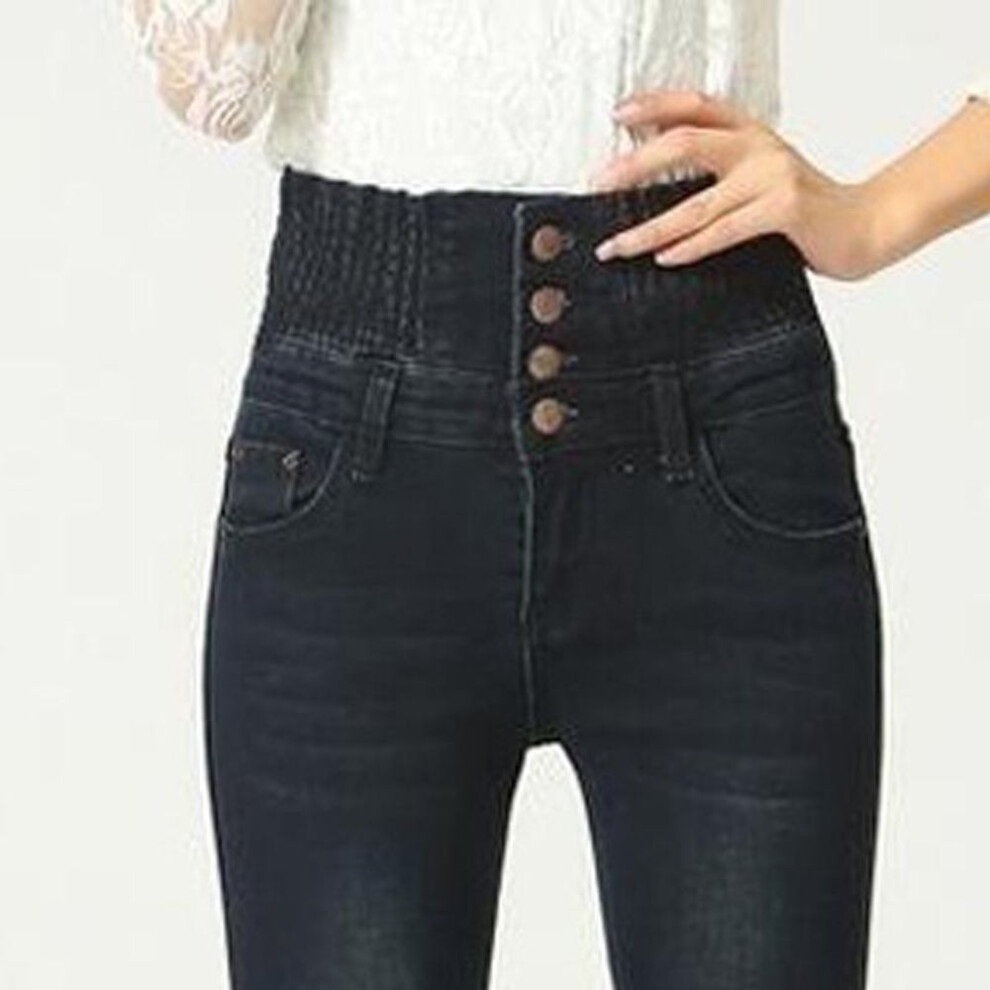 (black, 38) High Waist Elastic Skinny Pencil Jeans Women Long Pants