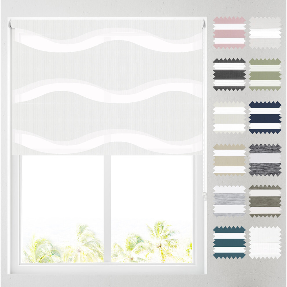 (Wave White, 183cm (6ft)) Day and Night Roller Blinds - Various Colours & Designs - FREE CUT TO SIZE