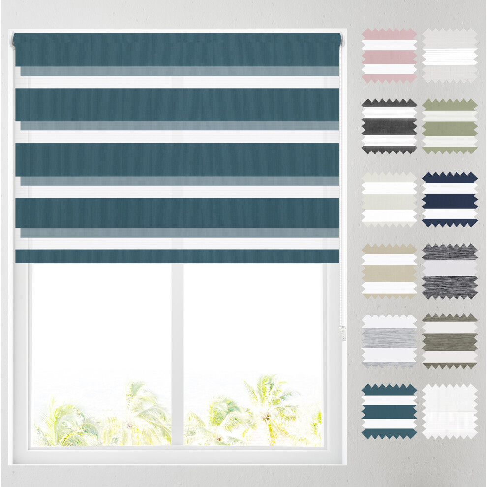 (Teal, 91.5cm (3ft)) Day and Night Roller Blinds - Various Colours & Designs - FREE CUT TO SIZE