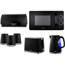 Tower Sonar Black Kettle Toaster Bread Bin Canisters & Microwave Set