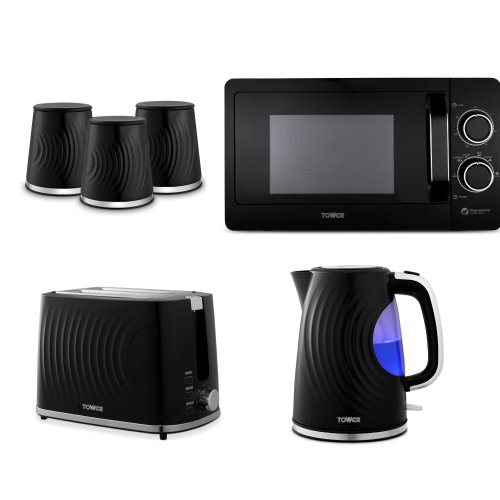 Tower Tower Sonar Black Kettle Toaster Canisters & Microwave Kitchen Set
