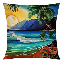 (45*45cm,Y105-8)Summer beach scenery linen pillow printed home fabric cushion pillowcase