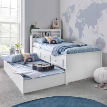 (White, No) Veera Guest Bed Day Bed Trundle Bookcase