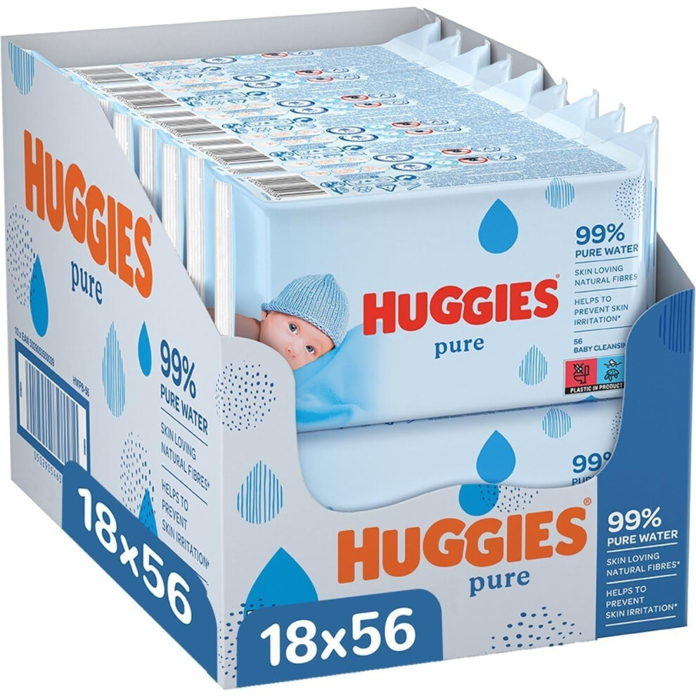 Huggies Pure Baby Wipes - 18 Packs (1008 Wipes), 99% Water, Fragrance-Free, Hypoallergenic, Gentle Clean