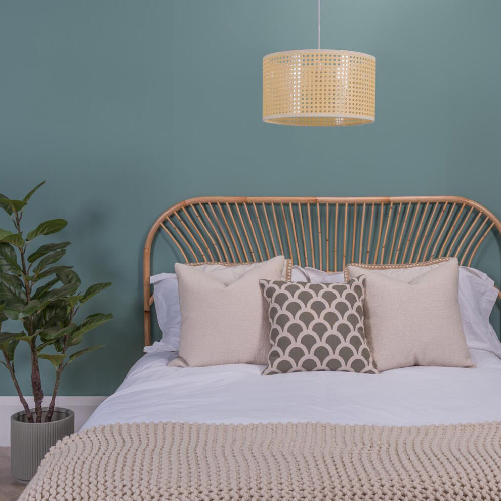 Large Modern Cream Woven Rattan Wicker Effect Cylinder Ceiling Pendant/Table Lamp Drum Light Shade