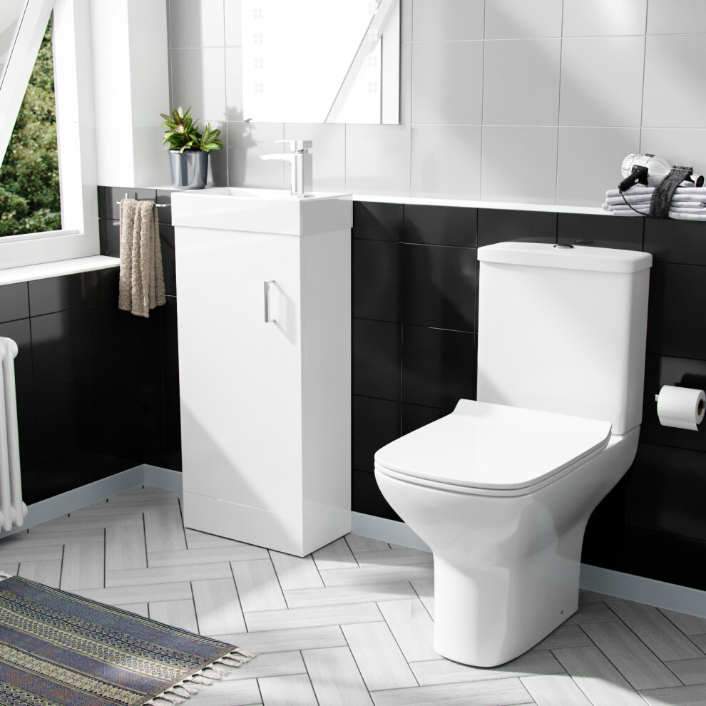 Nes Home 400Mm Cloakroom Vanity Basin Unit & Rimless Close Coupled Toilet
