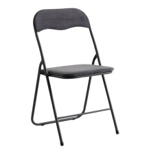 Grey Velvet Folding Chair With Padded Seat & Back, Metal Frame Chairs